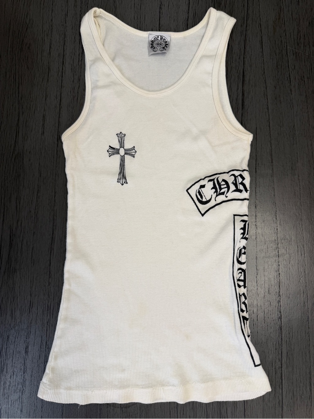 Chrome Hearts Cream Ribbed Tank with Black Cross Graphic